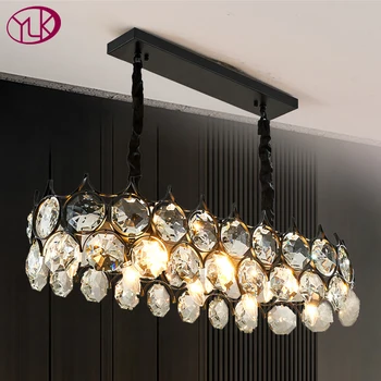 

Modern black chandelier lighting for dining room rectangle crystal light fixtures luxury kitchen island black/gold cristal lamp