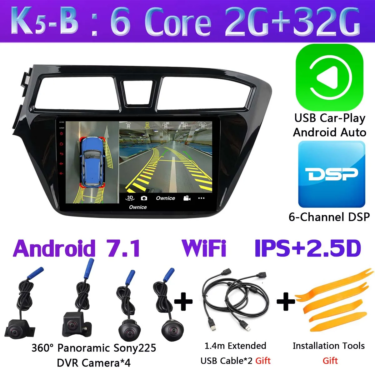 360 ° панорамный 4G SIM wifi Android 9,0 8 ядерный 4G+ 64G gps Навигатор Радио CarPlay SPDIF DSP Автомобильный плеер для hyundai I20 - Цвет: K5-B-CarPlay