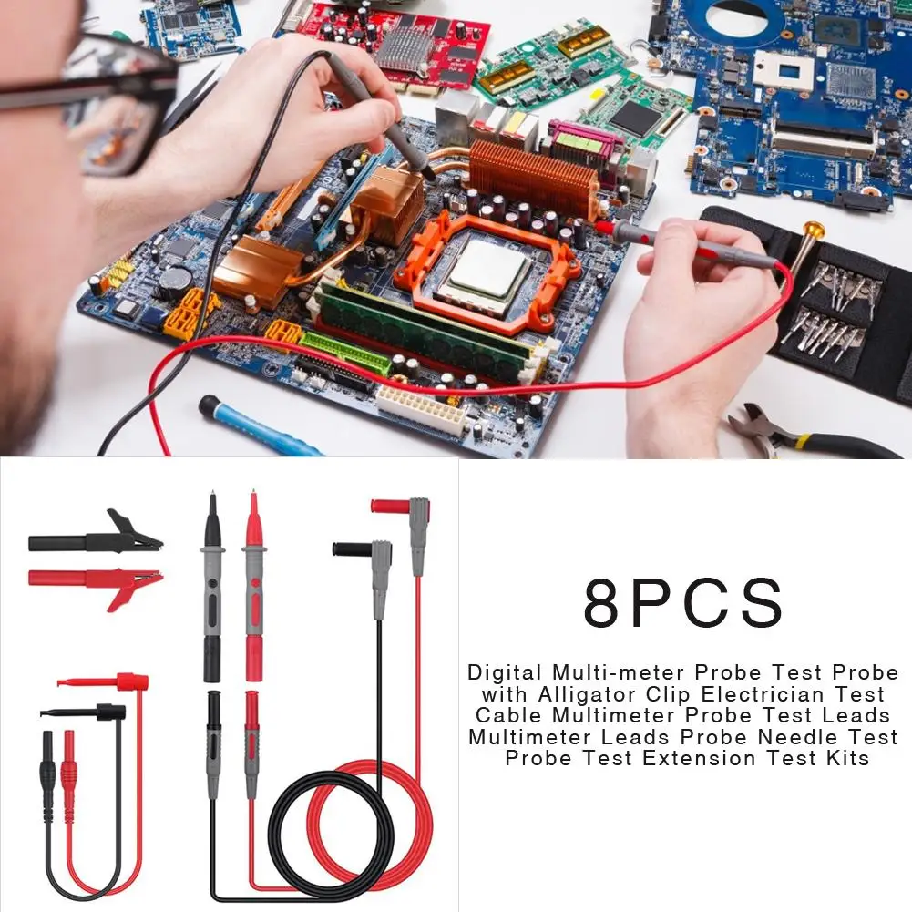 

8PCS/Set Digital Multi-meter Probe Test Probe Eco-friendly Electrician Test Cable Multimeter Probe With Alligator Clip Test Kit