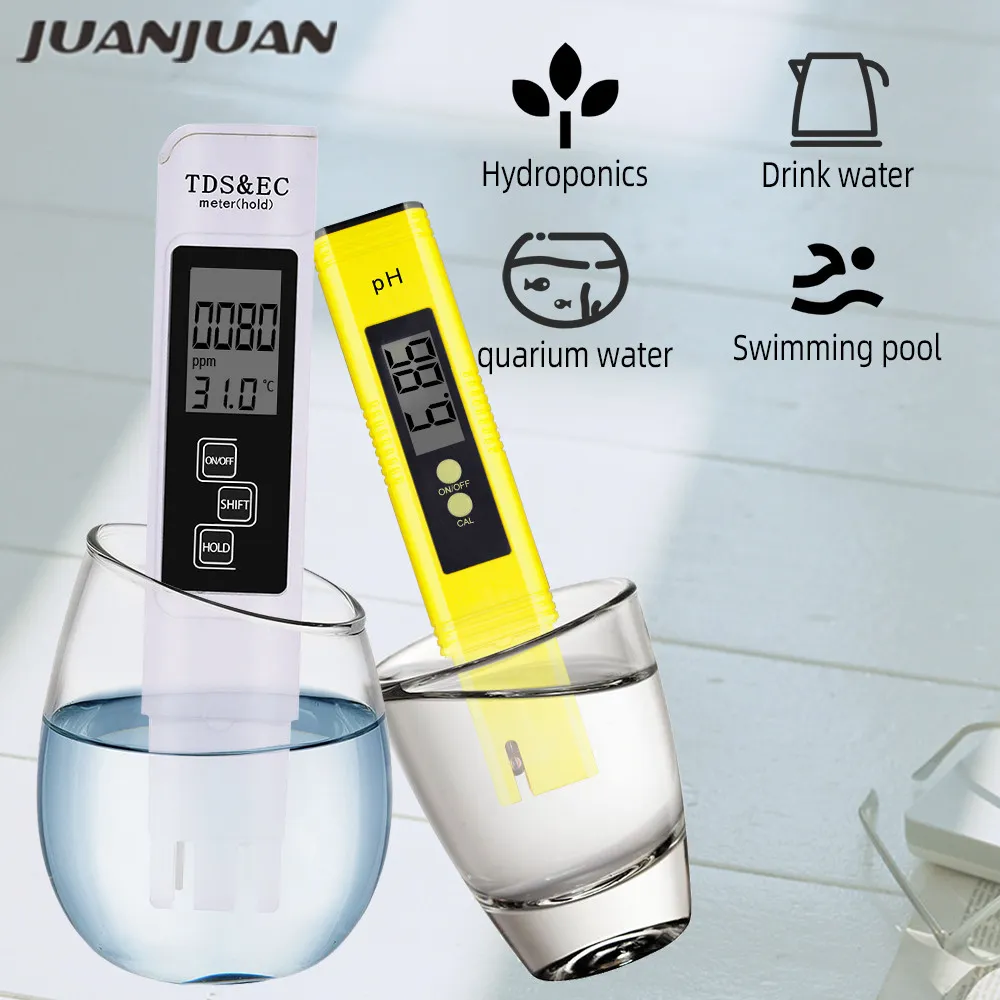 Water Quality Tester Aquariums 3 in 1 Portable Digital EC PH Temp Temperature Meter Purity Test Pen with 0-14 PH Measurement Range for Home Drinking Water Swimming Pool 