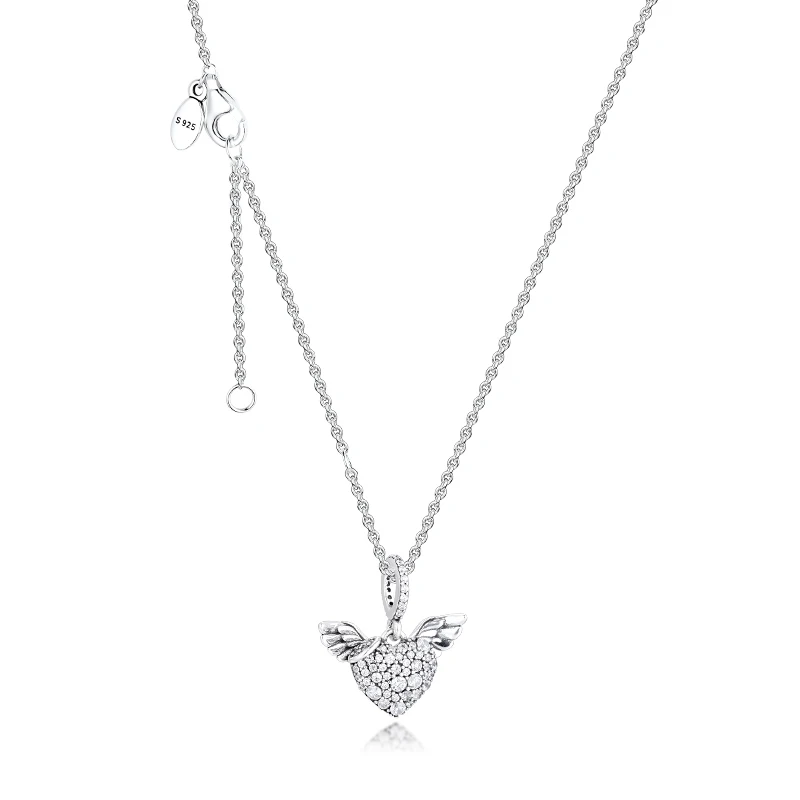 Подлинное 925 пробы Серебряное ожерелье с подвеской в виде сердца и крыльев Ангела для женщин DIY амулеты для изготовления ювелирных изделий оптом