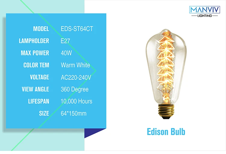 Ретро лампа Эдисона, светильник E27 25 Вт 40 Вт 60 Вт ST64 230 В, Светодиодный светильник накаливания, винтажная Подвесная лампа, промышленный Декор