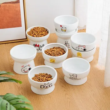 

Cute Pet Feeder Cat Bowl Cartoon Shape High-foot Single Mouth Skidproof Ceramic Dog Cat Food Bowls Pet Products Drinking Bowl