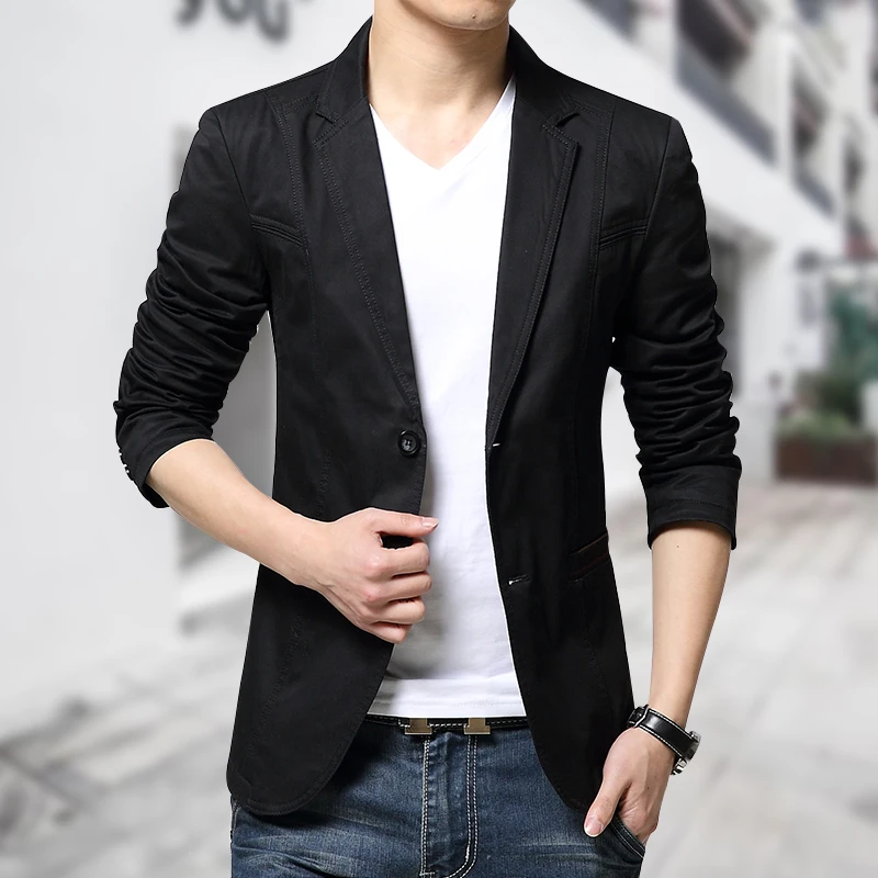 Men Blazer 2019 New Spring And Autumn Male Leisure Suit Slim Plus Size Outerwear Fashion Korean Style Black khaki Gray X01