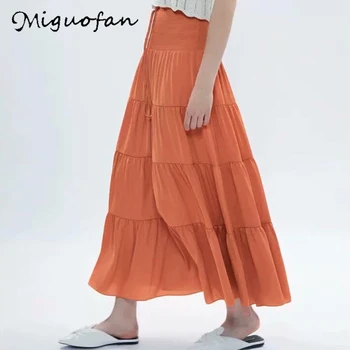 

Miguofan Boho Skirts Women Bottoms Summer Elastic Waist Sashes pleated Casual Ladies Vintage Long Skirt Female 2020 falda mujer