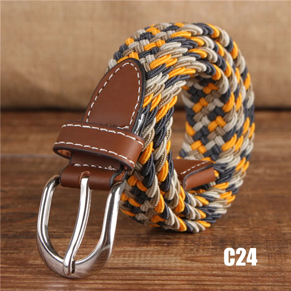 c24 Унисекс холщовая тесьма тонкий пояс с кожаной отделкой эластичный плетеный пояс TC21 - Цвет: c24