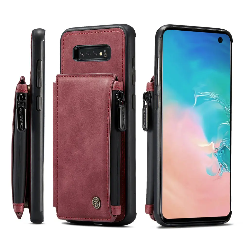 

Case For Samsung Galaxy S10 Leather Zipper Purse Flip Cover Card Slot Shockproof Full Protective Cover For Samsung Galaxy S10