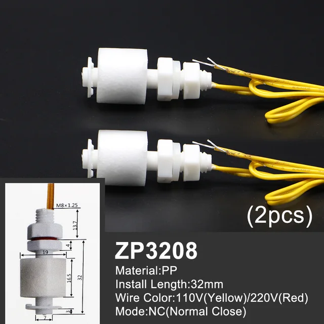 Free Shipping 1 Piece Float Switch Mini Type Poly Propy Water Level Liquid Sensor Normal Close ZP2508-ZP15010 2PCS-ZP3208