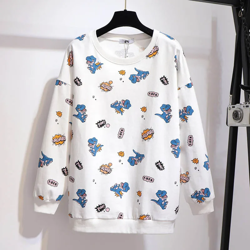 Осенние женские свитшоты размера плюс, обхват груди 155 см, 6XL, 7XL, 8XL, 9XL, 10XL, женские свитшоты темно-белого цвета - Цвет: Белый