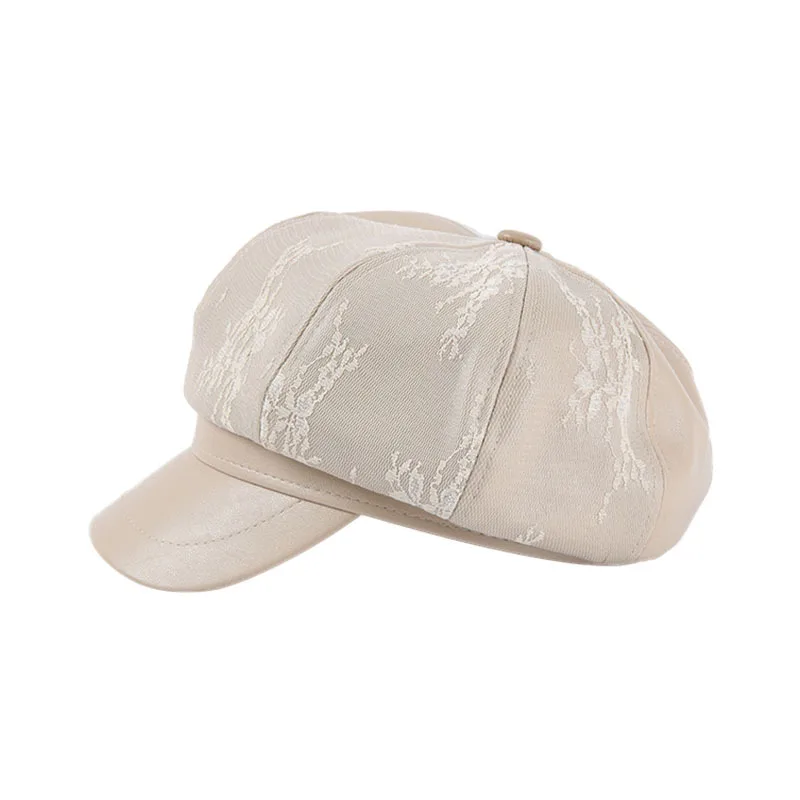 Бежевый USPOP женские шапки зимние Восьмиугольные шляпы femalelace PU лоскутные винтажные Восьмиугольные кепки одноцветные козырьковые кепки - Цвет: Бежевый