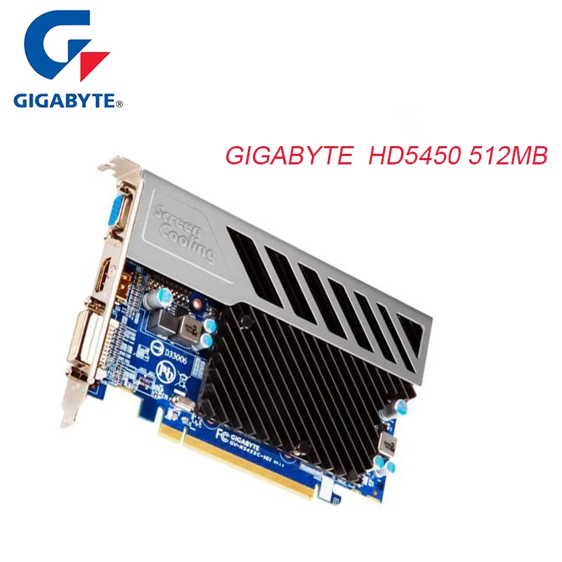 GIGABYTE видеокарта игровая Видеокарта ATI Radeon AMD GPU HD5450 512MB 64Bit DDR3 VGA/DVI PCIE 2 1 с ПК б/у
