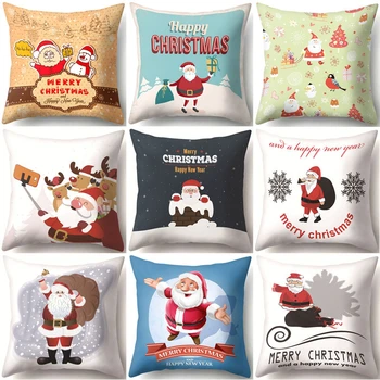 

Christmas Santa Claus Print Sofa Decorative Cushion Cover Pillow Pillowcase Polyester Throw Pillow Home Decor Pillowcover 40543
