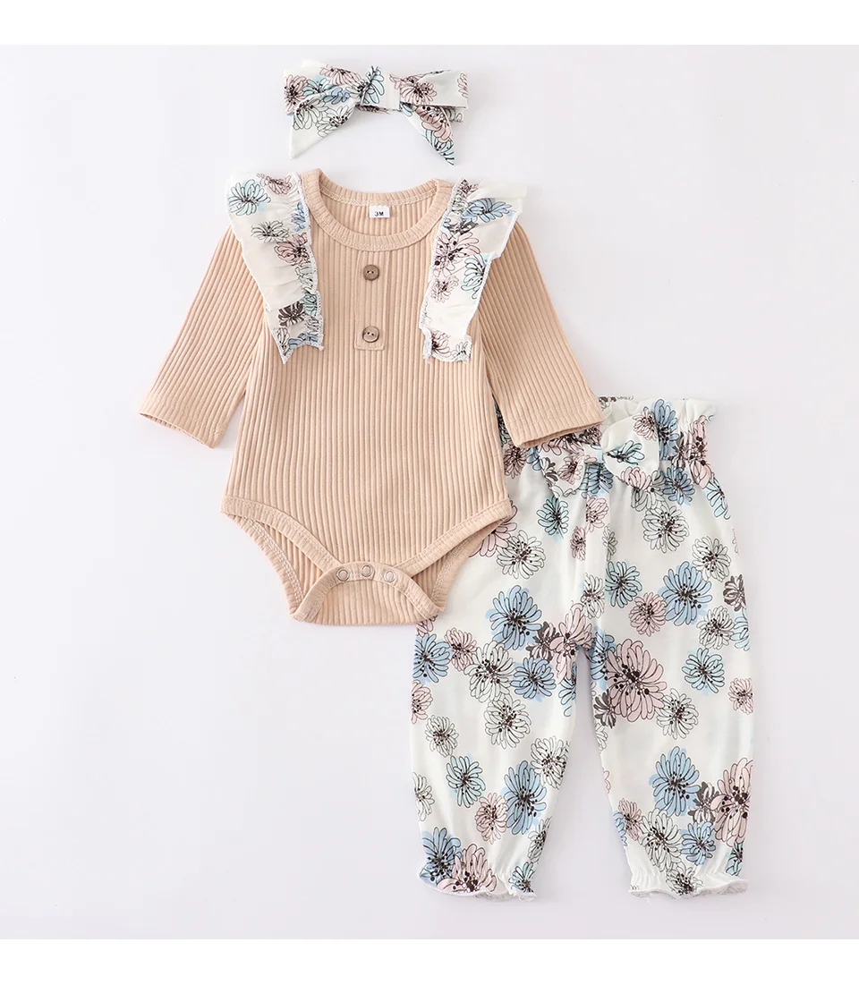 vintage Baby Clothing Set Newborn Baby Girl Clothes Sets Fashion Infant Outfit Floral Ruffles Romper Top Pants Headband 3Pcs For New Born Toddler Clothing baby dress and set