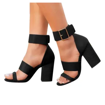 

Women High Heels Summer Open-Toe Wedding Shoes Belt Buckle Casual Sandals Buckle high-heeled sandals 2020 New Женские сандалии