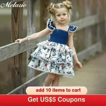 

Melario Girl Dresses Fashion Girls Print Dress Ins Explosion Baby Vest Dress Small Flying Sleeves Lace Princess Cute Cake Dress