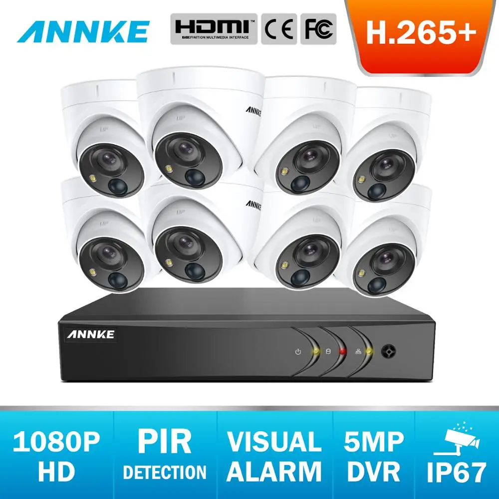 ANNKE 8CH FHD 1080P видео система безопасности 5MP Lite H.265 + DVR с 4X 8X наружные