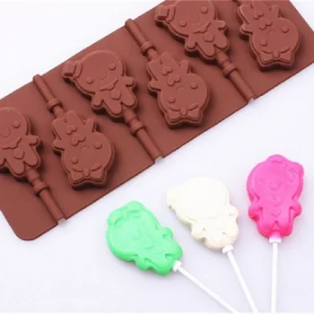 

Silicone Mold 6 lattices Love Lollipops 3D Fondant DIY Chocolate Mold Cake Ice Decorating Molds With Plastic Rod Brown