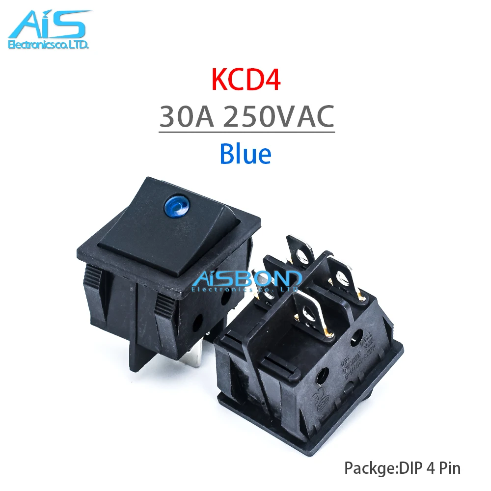 New KCD4 30A 250VAC 250V Latching Rocker Power Switch I/O 4 Pins With Light Position Black Button Mounting 31mm*25mm
