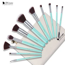 Ducare 11 pçs pincéis de maquiagem conjunto profissional luz verde lidar com compõem escova em pó fundação delineador angular escova com saco(China)
