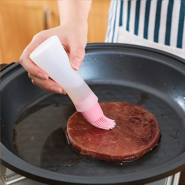 1 Darabos Hordozható Szilikonolaj-Palack Kefével Könyök Többfunkciós Szivárgásálló Barbecue Szerszám Konyha Sütés Főző Kefék - Image 5