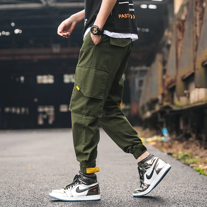 Men's casual pants new Korean fashion loose trousers large size wild pants pocket overalls beam feet solid color pants