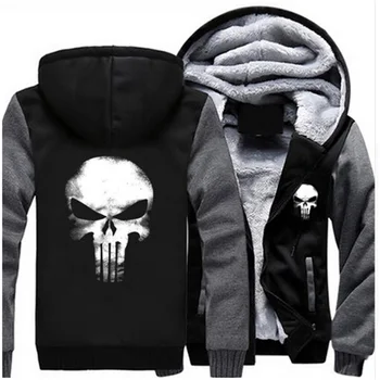 

Punisher Skull Printed Hoodies Men Thicken Long Sleeve Men's Zipper Jacket Sweatshirt Winter Fleece Warm Streetwear Hoody Unisex