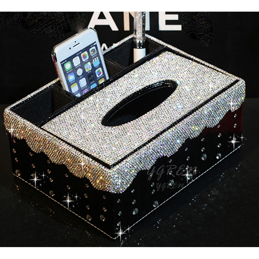 1 шт. из искусственной кожи держатель для салфеток, Bling Crystal прямоугольный держатель для салфеток насос