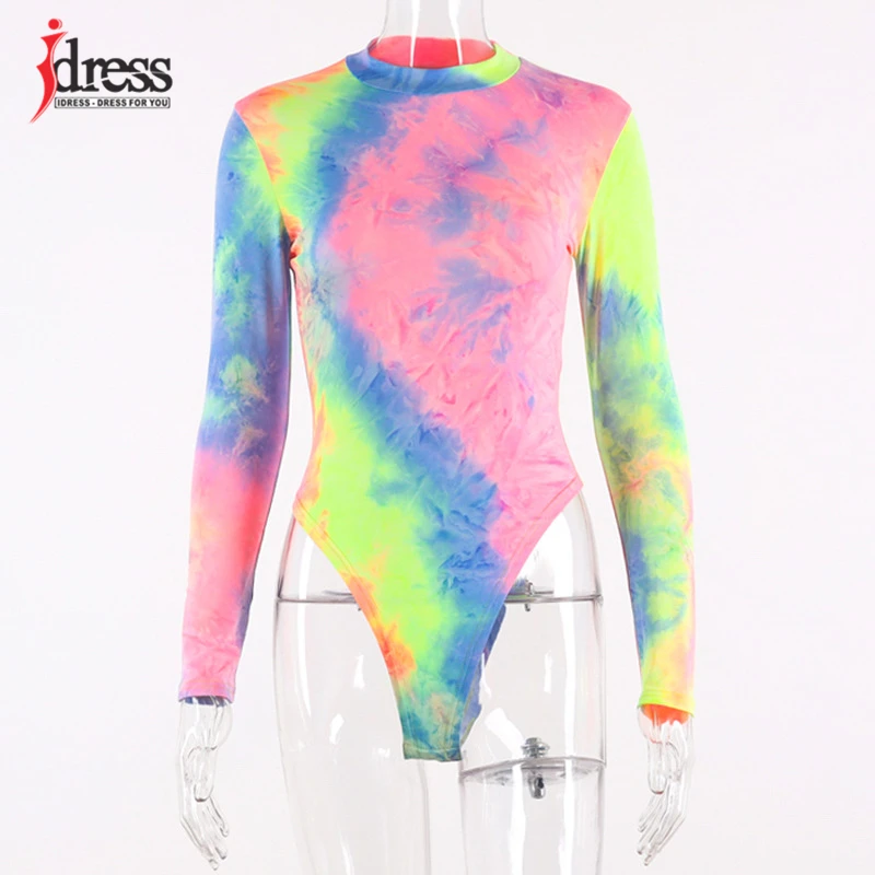 IDress Hot One Piece Tie Dye Party Bodysuits Long Sleeves High Neck Body Suit  (5)