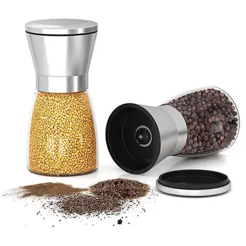 

3pcs Stainless Steel Pepper Salt Grinder Manual Pepper Mill Glass Bottle Pepper Mill Cruet