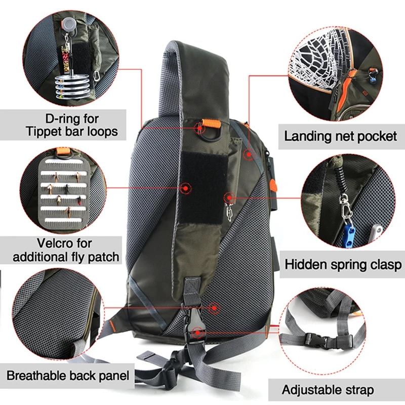 

Fishing Crossbody Sling Bag Multi Function Waterproof Fish Tackle Lure Bait Pouch Back Pack Fly Fishing Gear Tools