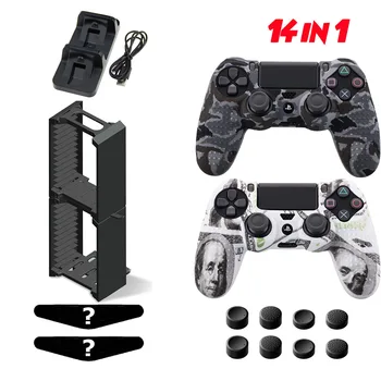 

For PS4 Pro/ Slim for Xbox One with Dual Controller Charger Game Storage 24 Game Disk Multifunction Stand Dock Silicone Case
