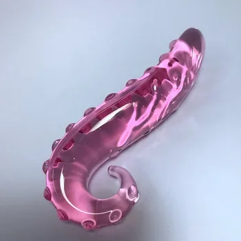 Hippocampus Shape G Shape Pyrex Glass Crystal Dildo with Spot Beads Fake Penis Anal Butt Plug Gay Masturbation Box Shipping 5