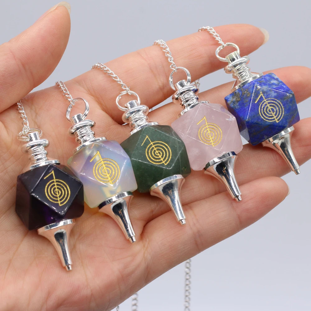 

Natural Stone Reiki Quartz Balance Pink Crystal Lapis Lazuli Dowsing Pendulum Divination Circular Cone Charm Pendant Jewelry