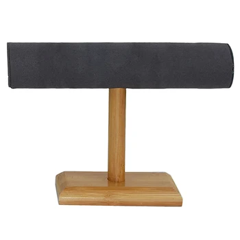 

Bamboo Wood Single Tier T-Bar Rack Bracelet Watch Bangle Display Holder Stand Jewelry Organizer