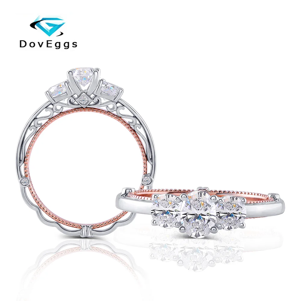 Doveggs Lab Created CVD бриллиантовое кольцо 14K белое и розовое золото 1.2CT центр 4mm-4.5X6mm-4mm DEF цвет овальный бриллиант кольцо для женщин