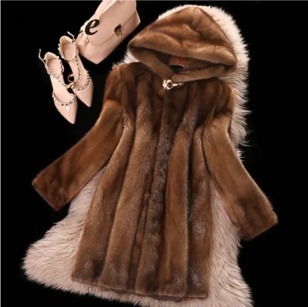 Xnxee зимнее пальто из искусственного меха, новая мода, пальто для женщин, средний стиль, воротник-стойка, Лисий мех, свободные куртки из искусственного меха размера плюс - Цвет: Brown