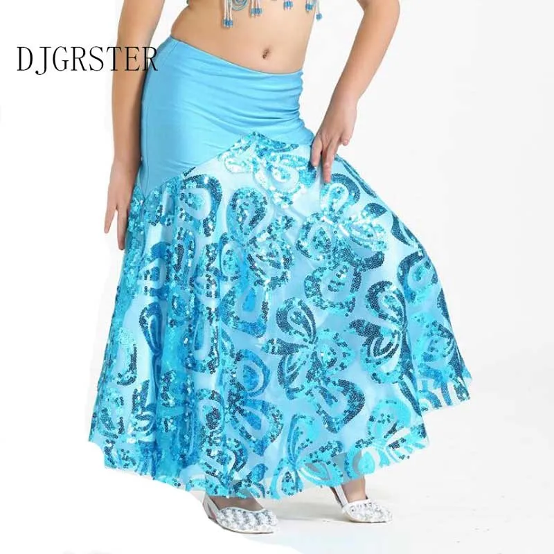 DJGRSTER 1pcslot children Sequins belly dancing skirt girl chiffon candy color Split long dancing skirt stage performance skirt (2)