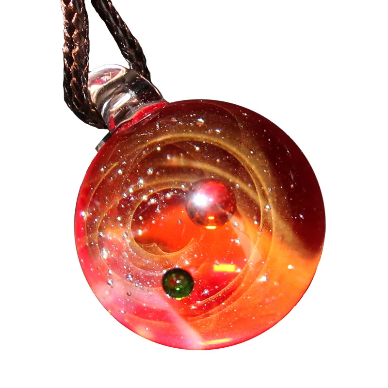 Solar System Design Necklace Universe Galaxy Nebula Space Cosmos Rope Chain Glass Bead Planets Pendant Necklace for lover Gift