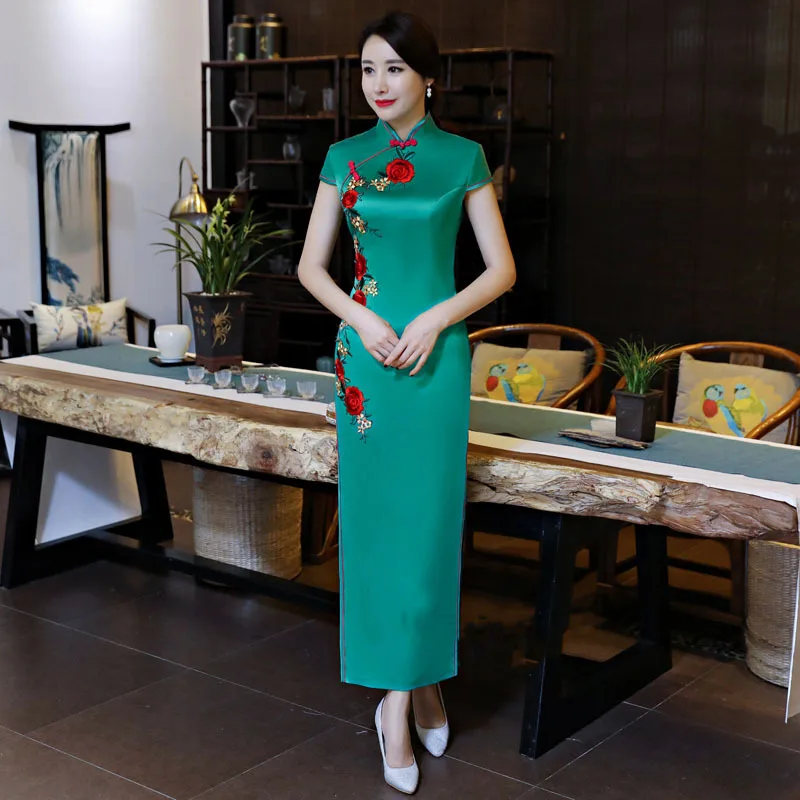 Притягательный. Лёгкий синий женский длинный Cheongsam летнее винтажное платье Ципао