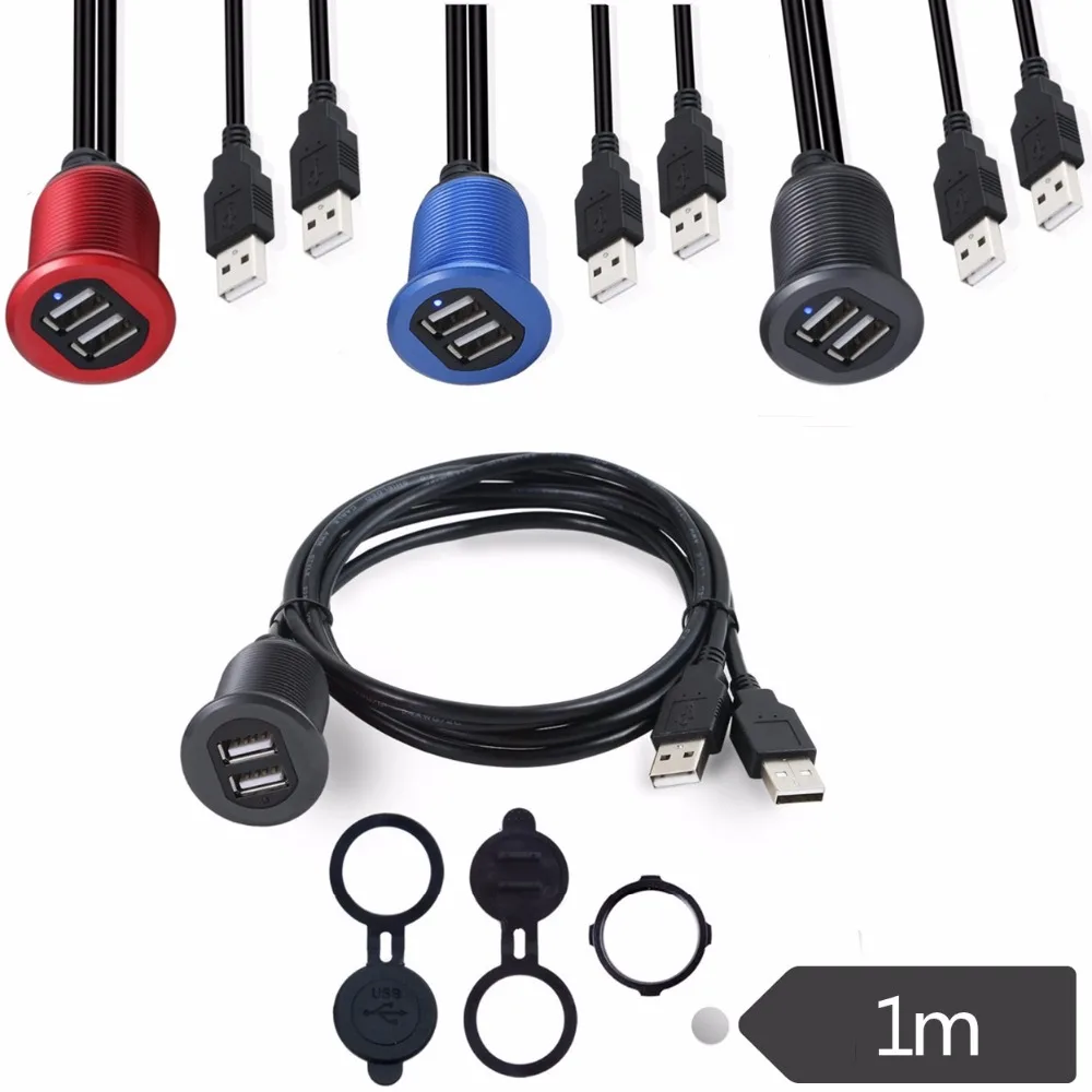 Автомобильный Ван приборной панели заподлицо светодиодный светильник двойной USB алюминиевый сплав Разъем удлинитель панель кабель