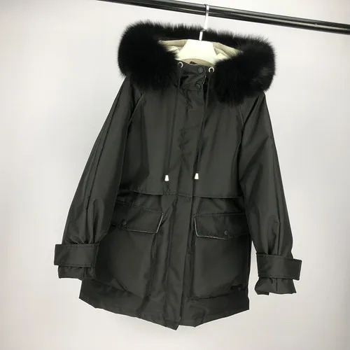 Black Raccoon Tcyeek зимняя куртка женская одежда зимнее пальто толстая теплая Женская пуховая куртка большой меховой с капюшоном Женская парка пуховые пальто 1900 - Цвет: Black Raccoon
