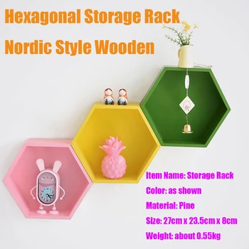

Hexagonal Storage Rack Nordic Style Wooden Wall Mount Shelf Holder Decor Useful Wall Hanging