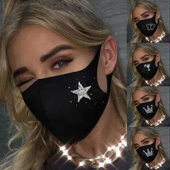 

1pc Mascarillas Women's Rhinestone Point Drill Face Mask Dustproof Washable Mask Anti-pollution Breathable Masques De Protection
