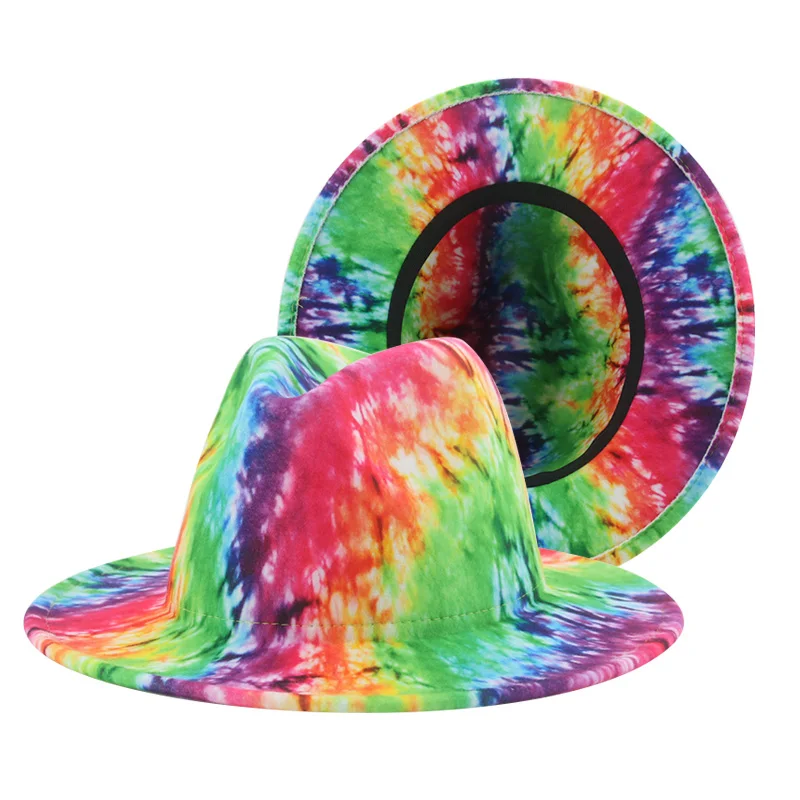 Fedora Hat Tie Dye Hats for Women Multicolor Felt Caps Women Panama Fashion Luxury Fedora Winter Women Hat Sombreros De Mujer stetson trilby Fedoras