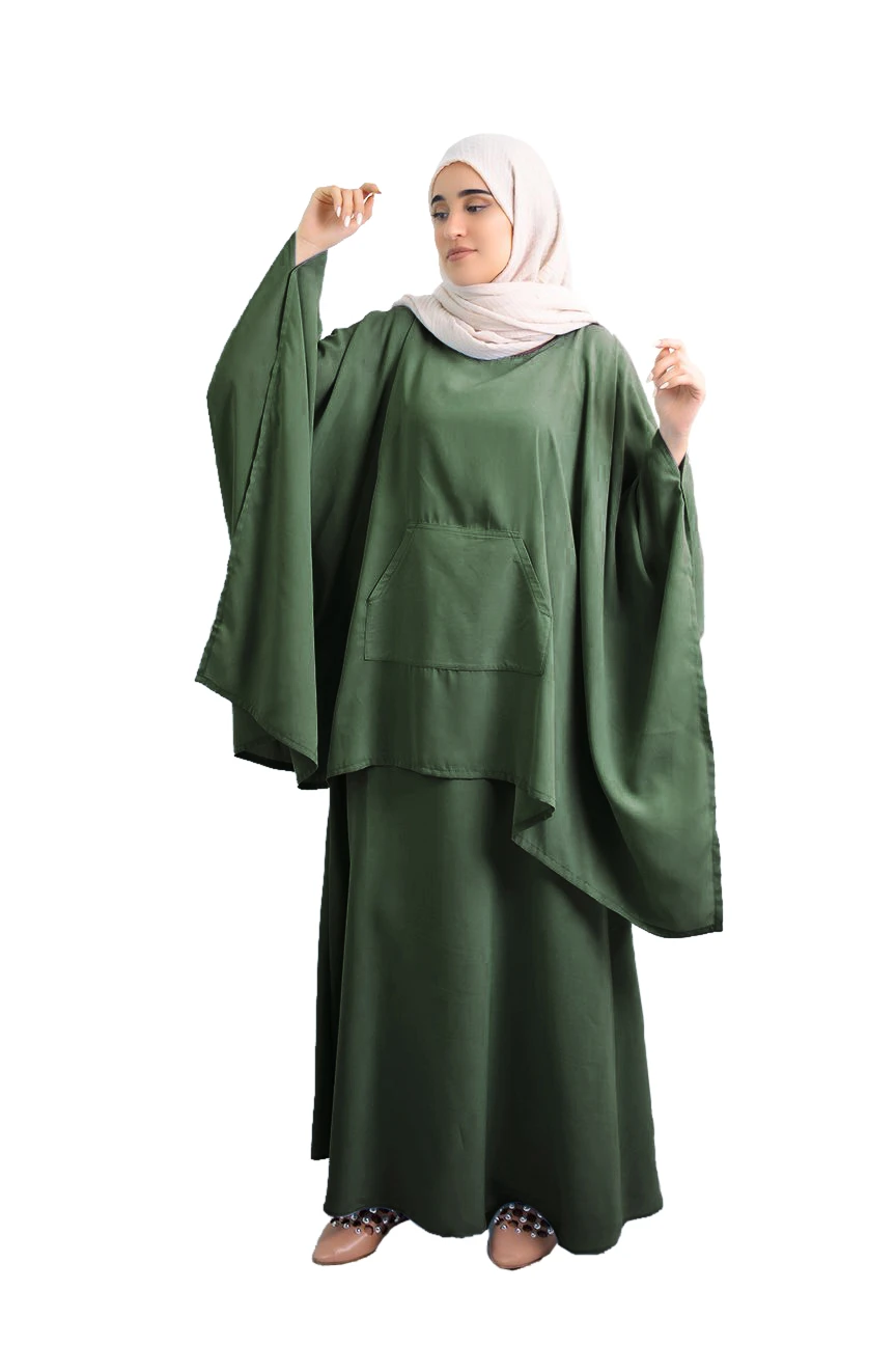 Two Piece Khimar Long Overhead Islamic Hijab Abaya Dress Jilbab Robe Prayer Sets