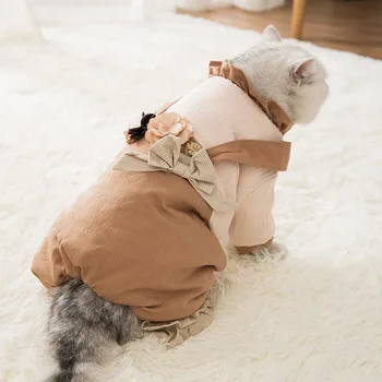 

Jumpsuits Dog Clothes Flower Overalls for Dogs Clothing Pet Outfits Cute Winter Thermal Yorkies Print Brown Boy Ropa Para Perro