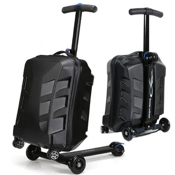 

New 21" inch carry on luggage trolley kids sit on scooter travel suitcase Lazy trolley case