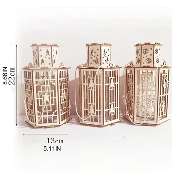 

Christmas DIY Wooden Hexagon Lantern Xmas Tree/Five-pointed Star/Snowflake Light X6HD