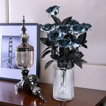 

1/5/12 pcs Black Rose Halloween Artificial Flower Decoration Gothic Bouquet Real Feel Corpse Bride Party Props Flowers Decor