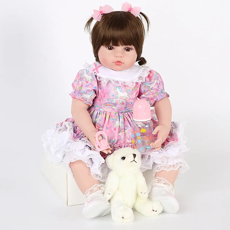 58 см Reborn Baby Doll игрушка мягкая силиконовая принцесса платье ткань тело короткие волосы Реалистичная кукла Малыш Дети ролевые игры подарки